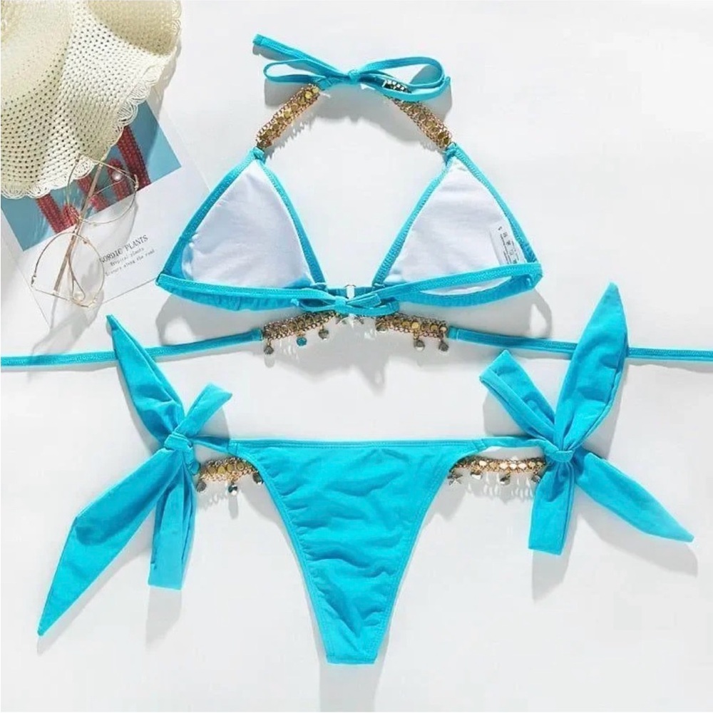 Crystals Rhinestone Turquoise Bikini Set - Picture 2 of 3